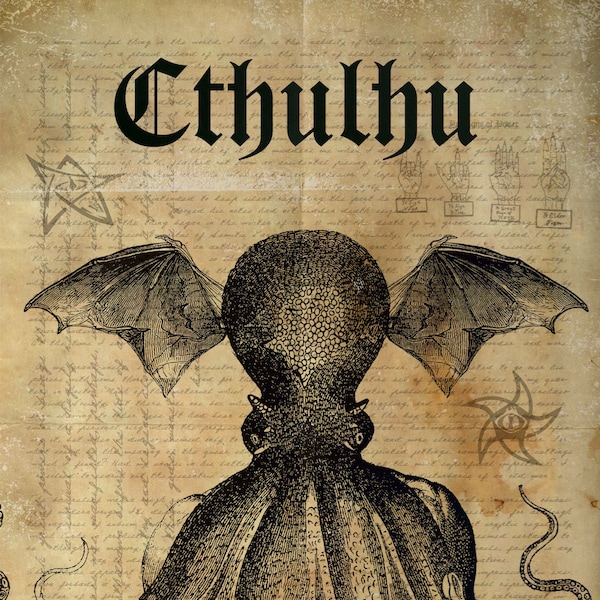 Vintage Cthulhu HP Lovecraft Inspired Retro A4 A3 A2 Art Print