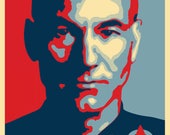 Star Trek Inspired Barack Obama Shepard Fairey style Star Trek Jean Luc Picard Engage A4 A3 A2 A1 Art Print