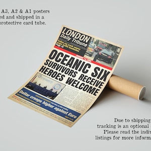 Lost Inspired London Daily Tribune Oceanic Six: Survivors Receive Heroes Welcome Replica Newspaper A4 A3 A2 A1 Art Print image 7