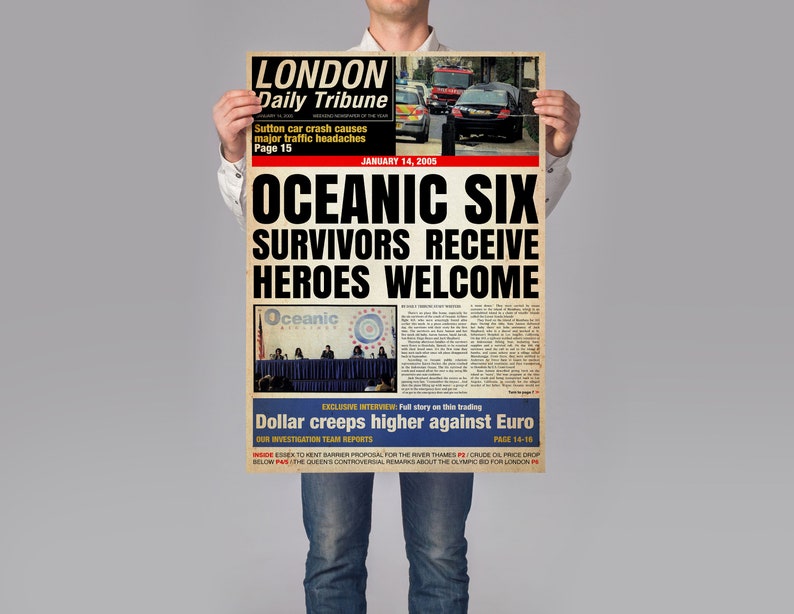 Lost Inspired London Daily Tribune Oceanic Six: Survivors Receive Heroes Welcome Replica Newspaper A4 A3 A2 A1 Art Print image 4