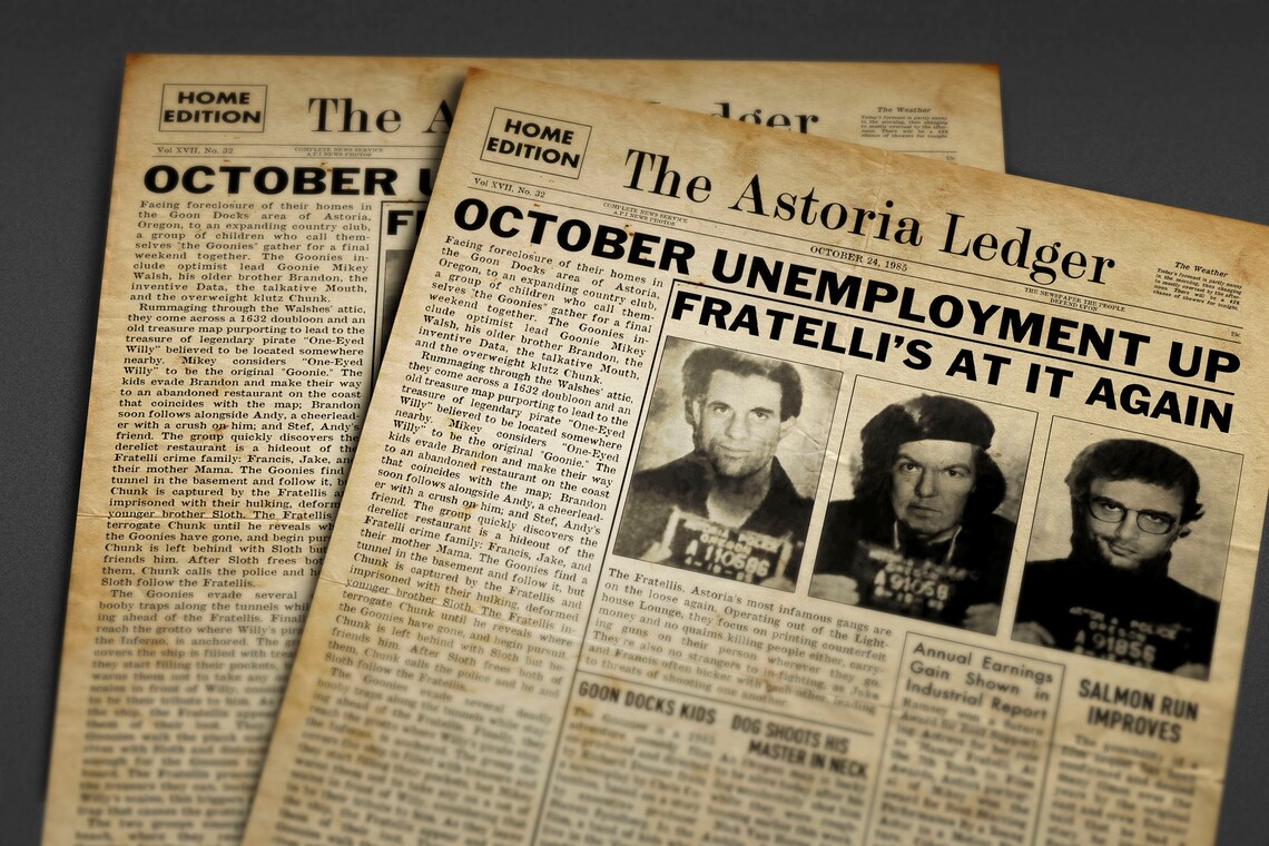 Goonies Inspired Astoria Ledger Vintage Style Newspaper A4 A3 Etsy UK