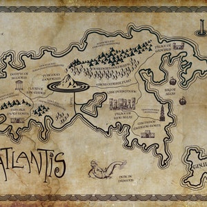Karte der verlorenen Stadt Atlantis im Vintage Stil - Verfügbar in den Größen A4 bis A0