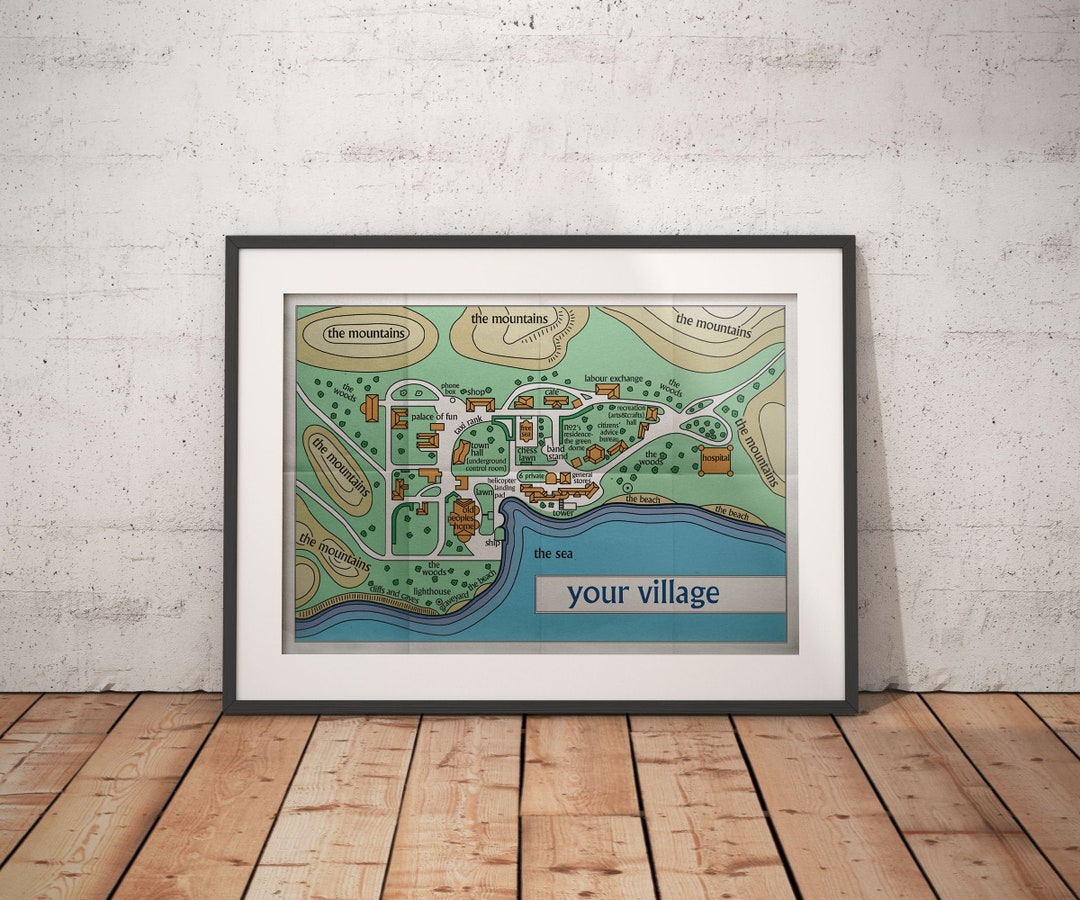 The Prisoner Inspired Your Village Vintage Look Map A4 A3 A2 A1 Art
