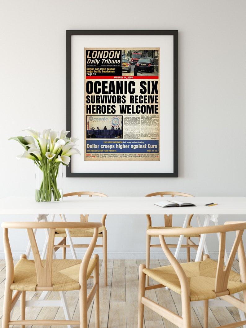Lost Inspired London Daily Tribune Oceanic Six: Survivors Receive Heroes Welcome Replica Newspaper A4 A3 A2 A1 Art Print image 1