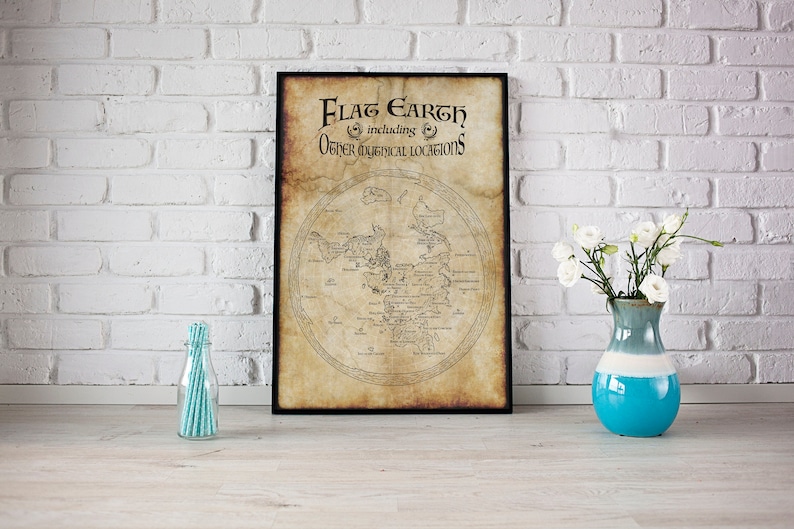 The Flat Earth Map & Other Mythical Locations Art Print A4 A3 - Etsy