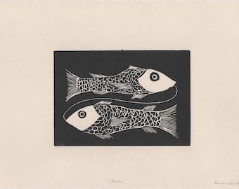 Original 'Pisces' Linocut print