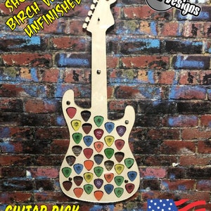 Electric Fender Style Guitar - Guitar Pick collection display - Custom Laser cut wall hanging, Great Gift for any Musician!