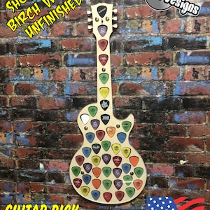 Electric Les Paul Style Guitar - Guitar Pick collection display - Custom Laser cut wall hanging, Great Gift for any Musician!