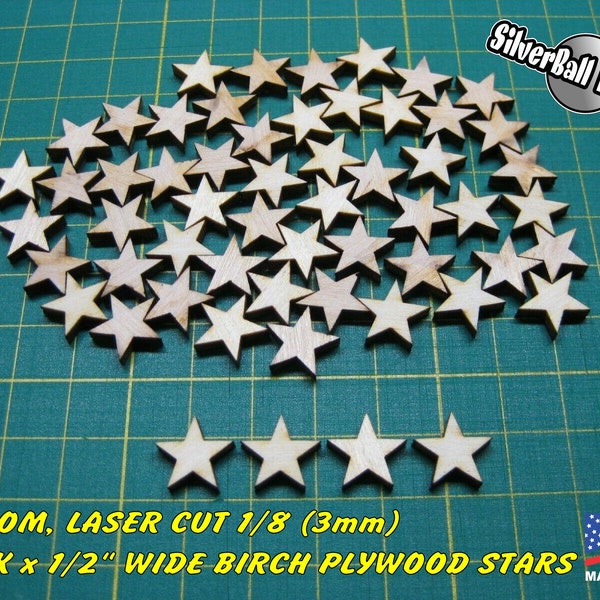 1/2" Wide Wood Stars - Great for Crafting, Weddings, Shadow Box, Craft Supplies.  Small shapes Laser Cut Hobby