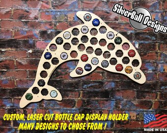 Dolphin Fish Design Bottle cap holder - Custom Beer Pop Bottle cap holder great for a Gift, Fathers day, birthday or your Man Cave