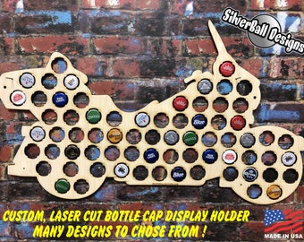 Motorcycle Touring Design Bottle cap holder - Custom Beer Pop Bottle cap holder great for a Gift, Fathers day, birthday or your Man Cave