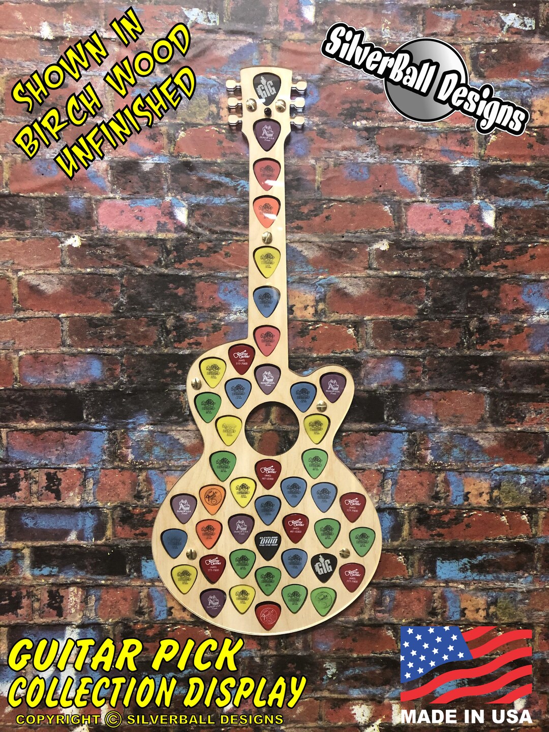 Acoustic Guitar Guitar Pick Collection Display Custom Laser Cut Wall