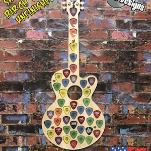 Acoustic Guitar - Guitar Pick collection display - Custom Laser cut wall hanging, Great Gift for any Musician!