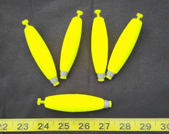 10 Weighted, 3 inch Length Snap-On Styrofoam Fishing Floats, Bright Yellow Color Large Float
