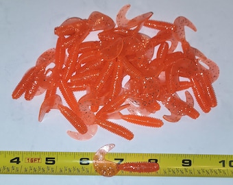 Orange Flash Curl Tail Grubs, 2 inch, 100 Baits