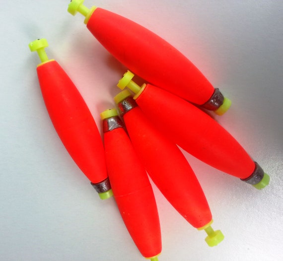 10 Weighted, Snap-on Styrofoam Fishing Floats, Choose 2, 2-1/2 or 3 Inch  Length, Bright Red Color 