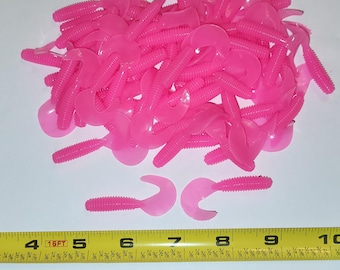 Hot Pink Bubble Gum Curl Tail Grubs, 2 inch, 100 Baits