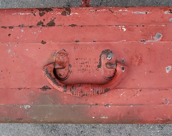 Vintage Red Union Steel Metal Tackle Box