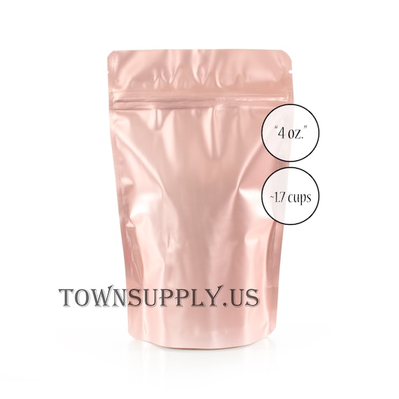 20 4 Oz Rose Gold Stand up Pouches Resealable Packaging Storage