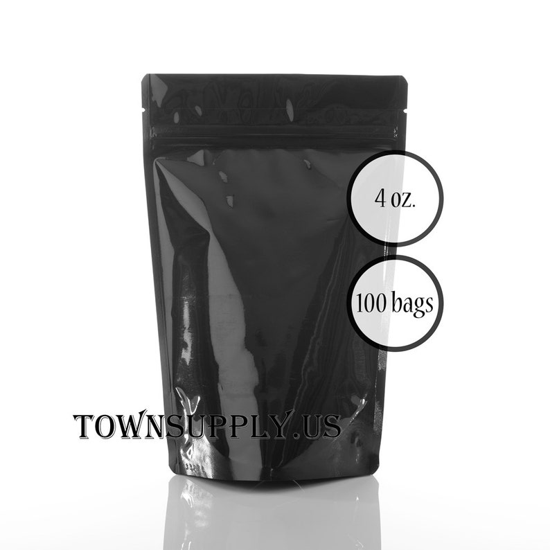 food grade packaging supplies resealable ziplock wedding party favor bags 100-4 oz black stand up pouches foil lined black storage bags
