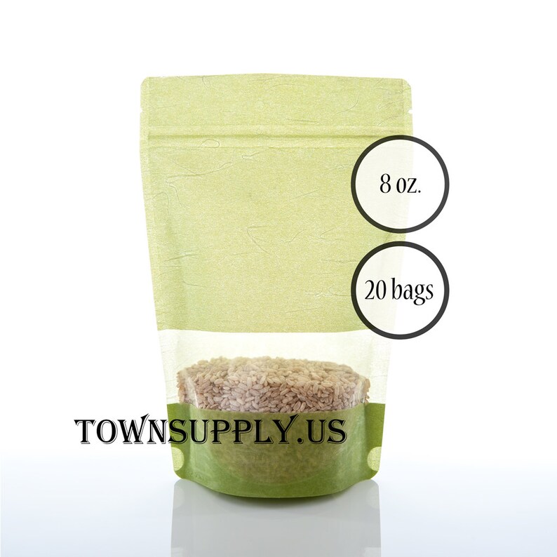 DIY wedding favors 20-8 oz green rice paper storage bags food safe packaging window stand up pouch reclosable resealable zipper pouch