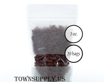May include: A clear plastic stand-up pouch with a white paper label that says "TOWN SUPPLY.US". The pouch is filled with red kidney beans and has a label that says "2 oz. 20 bags".
