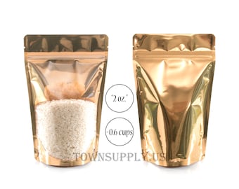 20 2 oz maple stand up pouches with clear front, heat sealable storage bags, food safe packaging bags, resealable zipper, wedding favors