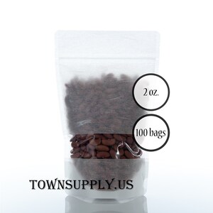 100 2 oz white rice paper stand up pouches with window, food grade packaging, resealable bags, recloseable storage, DIY spring party favor