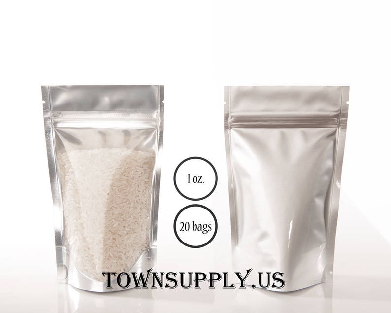 small resealable ziplock bags coffee favor bag 20-1 oz silver foil lined stand up pouches with clear front food safe packaging supply