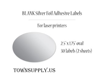 30 2.5 x 1.75 oval silver foil blank stickers - shiny stick on labels - self adhesive - DIY wedding favors - package tags - Town Supply