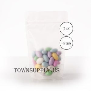 20 4 oz frosted clear poly stand up pouches, packaging supply, food grade bags, small product package, resealable zipper, DIY party favors