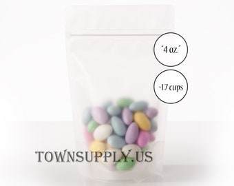 20 4 oz frosted clear poly stand up pouches, packaging supply, food grade bags, small product package, resealable zipper, DIY party favors