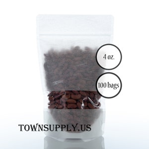 100 4 oz white rice paper stand up pouches with window, food safe packages, resealable bags, recloseable storage, DIY wedding party favor