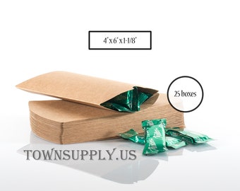 25 brown Kraft pillow boxes, 4" x 1-1/8" x 6",  wedding & party favors, jewelry boxes, merchandise box, recycled gift box, soap packaging
