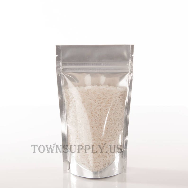 small resealable ziplock bags coffee favor bag 20-1 oz silver foil lined stand up pouches with clear front food safe packaging supply