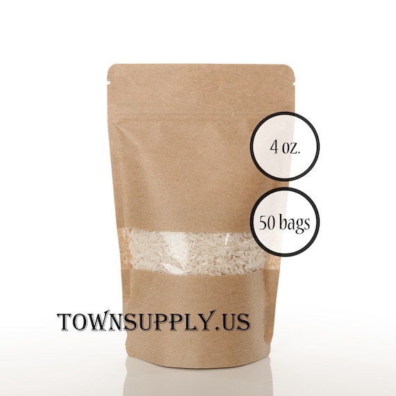 Stand Up Pouches Snack Kraft Paper Bags with Window Brown Sealable