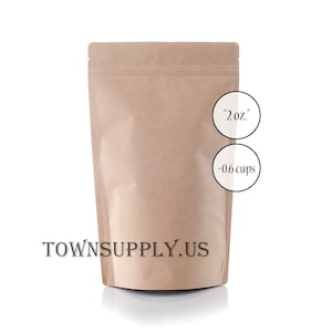 50 2 oz natural Kraft bags, food safe packaging, small resealable zip pouch, recloseable package, zipper bag, food grade, Town Supply