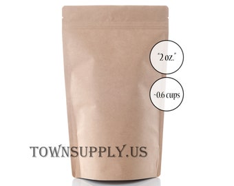 50 2 oz natural Kraft bags, food safe packaging, small resealable zip pouch, recloseable package, zipper bag, food grade, Town Supply
