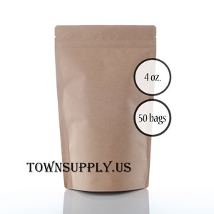 50 4 oz natural Kraft bags, food safe packaging, small resealable zip pouch, recloseable package, zipper bag, food grade, shop supply