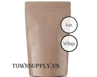 50 4 oz natural Kraft bags, food safe packaging, small resealable zip pouch, recloseable package, zipper bag, food grade, shop supply