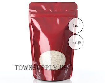 50 4 oz red poly stand up pouches with clear oval window food grade bags, fun product packaging, resealable zipper, recloseable, party favor