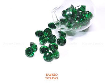 10pcs+ AAA  1mm to 6mm Round Brilliant Cut Green Cubic Zirconia Loose Stone. Deep Green CZ, synthetic Emerald (Dark Green).