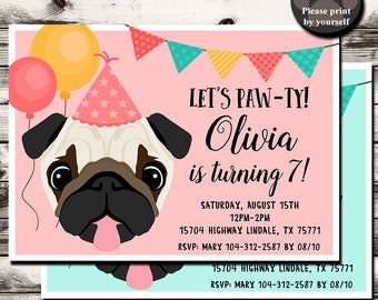 Pug Invitations Etsy