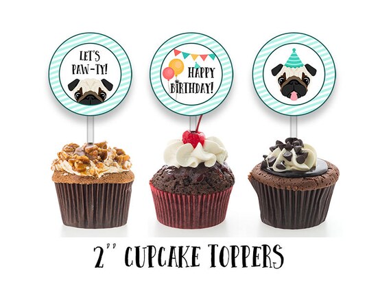 Pug Cupcake Toppers Puppy Cake Decorations Cupcake Toppers Etsy