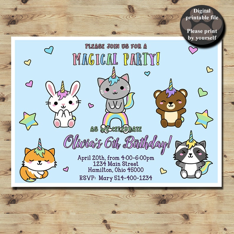 Kitten Birthday Invitation Caticorn Birthday Invitation | Etsy