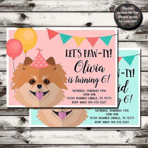 Invitation D Anniversaire De Spitz De Pomeranie Etsy