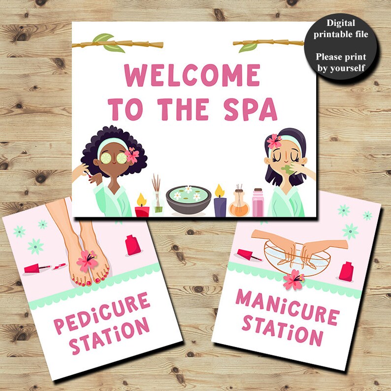 Spa Party Signs Spa Birthday Party Signs Manicure Station Etsy