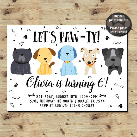 Dog Birthday Invitation Puppy Party Invitation Puppy Etsy