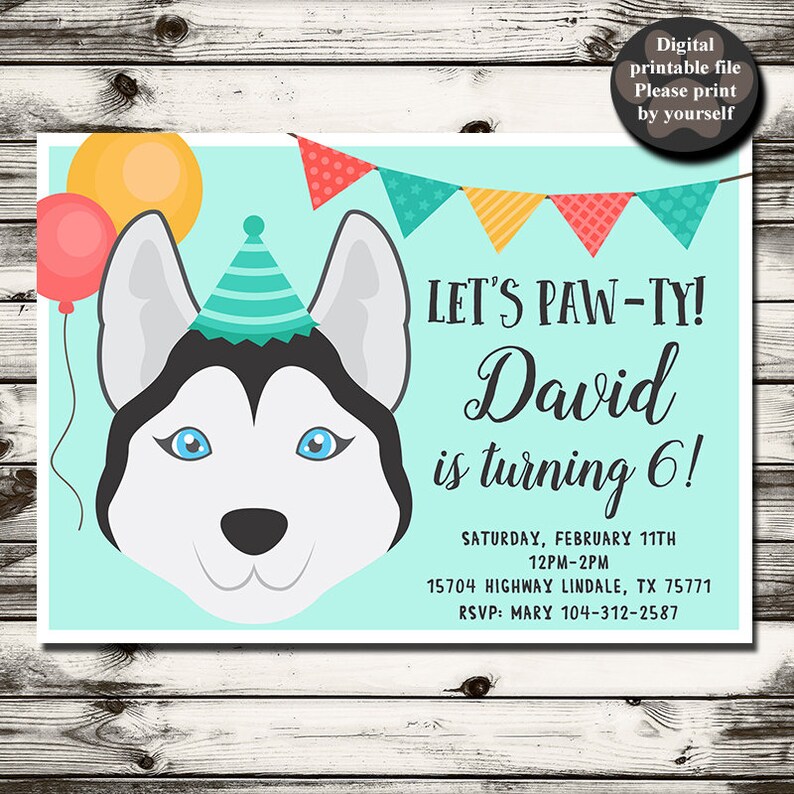 Husky Invitation Husky Birthday Husky Party Birthday Party Etsy