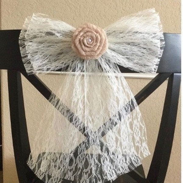 Lace Bow with Lace Flower 12" Width Wedding Aisle YOU CUSTOMIZE LACE Colors Pew Bow Chair Bow Reception Decorations